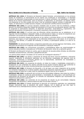 72 
Marco Jurídico de la Educación en Panamá Mgtr. Andrés Sue González 
ARTÍCULO 266 (205): El presupuesto para atender la educación del país responderá a las necesidades 
y exigencias del sistema educativo, y tendrá prioridad en el presupuesto general del Estado. A partir de la 
entrada en vigencia de la presente Ley, el Estado establecerá un aumento proporcional y progresivo de 
los fondos del presupuesto anual del Estado, para cumplir eficientemente con el desarrollo cuantitativo y 
cualitativo del sistema educativo. Para estos fines, el Estado proporcionará las facilidades técnicas y los 
recursos para propiciar e impulsar la educación inicial, básica general, media y superior oficial. 
En el caso del Ministerio de Educación, el presupuesto será calculado en base al costo por alumno en el 
bienio anterior y la matrícula escolar potencial en el bienio para el cual se calcula el presupuesto. 
El presupuesto del Ministerio de Educación no será inferior al presupuesto del año anterior, y el gasto 
público en el sector educativo no será inferior al seis por ciento (6%) del producto interno bruto del año 
anterior.171 
ARTÍCULO 267 (206): La prelación de los gastos para educación pública no sólo deben emanar del 
erario público, sino también de inversiones de las entidades autónomas del Estado. 
El Ministerio de Educación establecerá los mecanismos de control para los gastos de los fondos que 
provengan de los aportes económicos y materiales que reciban los centros educativos y del propio 
Ministerio, así como de los padres de familia, organizaciones cívicas, municipios y de otras fuentes. Los 
fondos que generen las actividades teórico-prácticas, que con fines didácticos realicen las instituciones 
educativas de nivel secundario, se regularán con el propósito de que contribuyan a sufragar sus gastos 
internos.172 
ARTÍCULO 268 (206-A): El Ministerio de Educación administrará los porcentajes del seguro educativo 
destinados a la educación cooperativa, los cuales se utilizarán en la aplicación y desarrollo de la Ley que 
regula la educación cooperativa, educación agropecuaria, radio y televisión educativa; así como el fondo 
para sufragar los gastos de las escuelas oficiales del país, de conformidad con la Ley.173 
ARTÍCULO 269 (207): El Ministerio de Educación tendrá a su cargo la preparación y edición de los 
textos escolares, tanto primarios como secundarios. Para la preparación de dichos textos se podrán 
celebrar concursos o adquirir derechos de los autores mediante convenios especiales. 
El Departamento Técnico y el de Publicaciones, laborarán conjuntamente en la adaptación de los textos 
existentes a las necesidades actuales de la educación, como en la redacción y preparación de los que 
fuera posible. 
ARTÍCULO 270 (208): Cada municipio de la República destinará, de sus rentas municipales anuales, el 
veinte por ciento (20%) a la educación oficial del primer nivel de enseñanza y el cinco por ciento (5%) a 
la Educación Física del primer y segundo nivel de enseñanza, en todos los planteles educativos. Los 
municipios están obligados a votar la partida correspondiente en el presupuesto respectivo.174 
ARTÍCULO (209): Derogado por el Decreto de Gabinete 63 de 1969. 
ARTÍCULO (210): Derogado por el Decreto de Gabinete 63 de 1969. 
ARTÍCULO (211): Derogado por el Decreto de Gabinete 63 de 1969. 
ARTÍCULO 271 (212): Toda cuenta imputable al Fondo de Educación, deberá ir acompañada de los 
comprobantes de rigor y llevar, además, la firma del Inspector y del Presidente de la Junta Municipal de 
Educación. 
ARTÍCULO 272 (213): Las sumas destinadas por los Municipios para el Ramo de Educación se 
invertirán únicamente en beneficio del Distrito en que hayan sido recaudados. 
ARTÍCULO (214): Derogado por el Decreto de Gabinete 63 de 1969. 
ARTÍCULO (215): Derogado por el Decreto de Gabinete 63 de 1969. 
ARTÍCULO 273 (216): Se considera malversación sujeta a las sanciones penales establecidas, el pago 
de cualquier suma del porcentaje de educación sin la aprobación del Inspector de Educación y del 
Presidente de la Junta, Municipal de Educación. 
ARTÍCULO 274 (217): Los auxilios que ciertos municipios destinan para becas, auxilios a estudiantes, 
hospitales, asilos, bandas de música, escuelas particulares, gabinetes meteorológicos o subsidios 
personales en cualquier forma, no podrán en ningún caso ser pagados con las partidas destinadas para el 
Ramo de Educación. 
171 Modificado por el artículo 124 de la Ley 34, de 6 de julio de 1995; Gaceta Oficial No. 22,823 / Julio / 1995. 
172 Modificado por el artículo 125 de la Ley 34, de 6 de julio de 1995; Gaceta Oficial No. 22,823 / Julio / 1995. 
173 Adicionado por el artículo 126 de la Ley 34, de 6 de julio de 1995; Gaceta Oficial No. 22,823 / Julio / 1995. 
174 Modificado por el artículo 127 de la Ley 34, de 6 de julio de 1995; Gaceta Oficial No. 22,823 / Julio / 1995. 
 