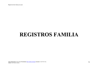 Registro de las Tareas en casa
Autor pictogramas: Sergio Palao Procedencia: http://catedu.es/arasaac/ Licencia: CC (BY-NC-SA)
Autora: Lola García Cucalón
56
REGISTROS FAMILIA
 