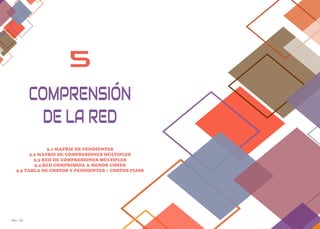 Pág. 79 Pag. 80
5
5.1 MATRIZ DE PENDIENTES
5.2 MATRIZ DE COMPRESIONES MÚLTIPLES
5.3 RED DE COMPRESIONES MÚLTIPLES
5.4 RED COMPRIMIDA A MENOR COSTO
5.5 TABLA DE COSTOS Y PENDIENTES + COSTOS FIJOS
COMPRENSIÓN
DE LA RED
 