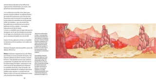 quienes fueron ubicados en las orillas de la
Laguna de Sal y abandonados a su suerte. Esto
generó dos situaciones particulares:
• Se establecieron acuerdos entre clanes para
prevenir futuros conflictos. Se sellaron alianzas
por medio del matrimonio, con el fin de evitar
situaciones como la ocurrida con el pueblo ioni,
lo que propició la consolidación de dos grandes
clanes, los mambara - que tras la extinción
del pueblo ioni se convirtieron en los únicos
habitantes de Sira y Ionaka - y los mafina,
habitantes de la isla de Videns.
• Eremo se consolidó como un lugar tabú para los
aborígenes, por lo que los vestigios encontrados
en ese lugar son consistentes con la creencia de
que la extinción del pueblo ioni ocurrió allí.
A partir de esta cadena de eventos, se consolidó
la coexistencia de los mambara y los mafina con
relativa paz.
Podemos distinguir estos dos pueblos a partir de
algunas diferencias:
Mafina: Habitantes originarios de la isla Videns,
que habitan en cuevas verticales de basalto. Son
expertos talladores de dicho material y eximios
herreros. Usan boleadoras para cazar roedores
y auquénidos. El poblado más viejo de la isla es
la ciudad antigua de Videns, construida en una
cueva vertical de diez kilómetros de diámetro.
La ciudadela está hecha a base de basalto, con
un sistema sofisticado de acueductos que sirven
también como caminos. La ciudad nueva de
Videns se hizo en el exterior, bordeando la cueva,
a los pies de la sierra vidensiana.
“Ruinas de la ciudad antigua
de Videns. Construida dentro
de un foso vertical dentro de la
sierra videsiana, se caracteriza
por poseer columnas de basalto.
Estas fueron labradas por los
mafina, construyendo nichos
funerarios para sus muertos
y construcciones variadas. El
basalto es una piedra clave en
las construcciones de la isla,
encontrándose en ornamentos y
esculturas.
Esta ciudad fue el epicentro
de la etnia mafina, por lo que
resulta llamativo que hayan
abandonado este lugar. Un
lugareño, Yireb, me comenta
que se cree que hubo un período
de conflictos internos entre
los mafina, quienes para no
deshonrar a sus ancestros
sepultados en la ciudad,
decidieron abandonarla, como
medida desesperada para la
finalización del conflicto” E.L.
28
 