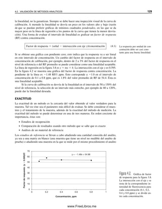 122 CAPÍTULO 3 MANEJO DE DATOS Y HOJAS DE CÁLCULO EN QUÍMICA ANALÍTICA
45. La concentración de cobre en una muestra de mineral es de alrededor de 3% (peso/
peso). ¿Cuántas muestras se deben analizar para obtener una desviación estándar
relativa porcentual de 5% en el resultado analítico al nivel de confianza de 95%, si
la precisión del muestreo es de 0.15% (peso/peso)?
Referencias recomendadas
ESTADÍSTICA
1. P. C. Meier y R. E. Zund, Statistical Methods in Analytical Chemistry, 2a. ed., Nueva
York, Wiley, 2000.
2. J. C. Miller y J. N. Miller, Statistics and Chemometrics for Analytical Chemistry, 4a.
ed., Englewood Clilffs, NJ: Prentice Hall, 2000.
3. J. C. Miller y J. N. Miller, “Basic Statistical Methods for Analytical Chemistry. A
Review. Part 1. Statistics of Repeated Measurements” “Part 2. Calibration and Re-
gression Methods”, Analyst, 113 (1998) 1351; 116 (1991) 3.
4. M. Otto, Chemometrics: Statistics and Computer Application in Analytical Chemistry.
Londres: Wiley, 1999.
PRUEBA Q
5. R. B. Dean y W. J. Dixon, “Simplified Statistics for Small Numbers of Observations”,
Anal. Chem., 23 (1951) 636.
6. W. J. Blaedel, V. W. Meloche y J. A. Ramsay, “A Comparison of Criteria for the
Rejection of Measurements”, J. Chem. Educ., 28 (1951) 643.
7. D. B. Rorabacher, “Statistical Treatment for Rejection of Deviant Values; Critical
Values of Dixon’s ‘Q’ Parameter and Related Sub-Range Ratios at the 90% Confidence
Level”, Anal. Chem., 63 (1991) 139.
8. C. E. Efstathiou, “A Test for the Simultaneous Detection of Two Outliers Among
Extreme Values of Small Data Sets”, Anal. Lett., 26 (1993) 379.
CONTROL DE CALIDAD
9. J. K. Taylor, “Quality Assurance of Chemical Measurements”, Anal. Chem., 53 (1981)
1588A.
10. J. K. Taylor, “Quality Assurance of Chemical Measurements”, Boca Ratón, Florida:
CRC Press/Lewis, 1987.
11. J. K. Taylor, “Validation of Analytical Methods”, Anal. Chem., 55 (1983) 600A.
12. J. O. Westgard, P. L. Barry y M. P. Hunt, “A Multi-Rule Shewhart Chart for Quality
Control in Clinical Chemistry”, Clin. Chem., 27 (1981) 493.
MÍNIMOS CUADRADOS
13. P. Galadi y B. R. Kowalski, “Partial Least Squares Regression (PLS): A Tutorial”,
Anal. Chim. Acta, 185 (1986) 1.
LÍMITES DE DETECCIÓN
14. G. L. Long y J. D. Winefordner, “Limit of Detection. A Closer Look at the IUPAC
Definition”, Anal. Chem., 55 (1983) 712A.
03Christian(065-123).indd 122
03Christian(065-123).indd 122 9/12/08 13:44:11
9/12/08 13:44:11
www.FreeLibros.me
 