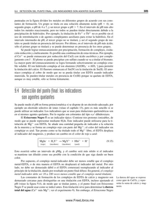 TITULACIONES
5. Y. S. Chen, S. V. Brayton y C. C. Hach, “Accuracy in Kjeldahl Protein analysis”, Am.
Lab., junio (1988) 62.
6. R. M. Archibald, “Nitrogen by the Kjeldahl Method”, en D. Seligson (ed.), Standard
Methods of Clinical Chemistry, vol. 2, Nueva York: Academic, 1958, pp. 91-99.
7. M. E. Hodes, “Carbon Dioxide Content (Titrimetric)”, en M. Reiner (ed.), Standard
Methods of Clinical Chemistry, vol. 1, Nueva York: Academic, 1953, pp. 19-22.
CALCULADORA VIRTUAL EN RED
8. http://hammers.chem.wisc.edu/chapman/Titrator. Calculadora virtual 1.5, de la red del
profesor Robert Hamers, Universidad de Wisconsin. Se puede usar para construir
curvas de titulación. Se pueden seleccionar diferentes tipos de ácidos e introducir
concentraciones y volúmenes. También se pueden construir gráficas de alfa.
REFERENCIAS RECOMENDADAS 293
08Christian(266-293).indd 293
08Christian(266-293).indd 293 9/12/08 15:37:22
9/12/08 15:37:22
www.FreeLibros.me
 