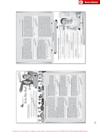 207
T
Lesson3
OntheOtherHand!1.Answerthefollowingquestions.
a.Whatcareersareyouinterestedin?
_____________________________________________________________
b.Whatismoreimportanttoyou,moneyorhappiness?
_____________________________________________________________
c.Whatarethemostimportantthingstoconsiderwhenchoosingacareer?
_____________________________________________________________
d.Doyoufeelscaredoranxiouswhenthinkingaboutchoosingacareer?
_____________________________________________________________
2.Readthetextandanswerquestionsa-h.
ChoosingaProfessionthatBestSuitsYou
Everybodyisdifferent.Weallhavedifferentskills,
interests,experiencesandexpectations.Sohowdo
youchoosethecareerthat’sbestforyou?Whether
you’retryingtodecideonyourfirstjoboryou’re
thinkingaboutapossiblecareer,thefollowingisalist
ofquestionsyoushouldconsiderwhenmakingthis
importantdecision.
Whatareyoucutoutfor?
Weallhavenaturaltalentsthatmakecertaintaskseasy
forus.Consideringyournaturaltalentsisveryimportant
whenchoosingtherightcareer.Ofcoursewe’recapable
ofdoingotherthings,butthoseothertasksusuallyfeel
morelikeanobligation.Thinkaboutwhatyoureally
enjoydoingandhowthoseskillscanbeappliedtoajob.
a.Whatareyournaturaltalents?___________________
_____________________________________________
What’syourworkstyle?
Everyonehasapreferredworkstyle,evenifwedon’t
realizeit.However,thatparticularstylecansometimes
conflictwithacareerchoice.Forexample,aflexible
workenvironmentmightallowyoutodeliverprojects
onvariousdates.Ontheotherhand,astructured
environmentwouldrequirespecificdeadlinesandstrict
guidelines.Whichdoyouprefer?Inwhichenvironment
wouldyoubethehappiest?
b.Wouldyouprefertoworkinaflexibleorstructured
environment?_________________________________
_____________________________________________
Wheredoyouliketowork?
What’syourpreferredworklocation?Wouldyoupreferto
workinasmallorbigoffice,athome,outside,inahotel
etc.?Somepeopleenjoytravelingforwork.Incontrast,
othersneedconsistencyandshouldavoidcareersthat
requirealotofmovingaround.
c.Wherewouldyouliketowork?Inanoffice,athomeor
outside?_____________________________________
____________________________________________
Doyouenjoysocialinteraction?
Itisimportanttorecognizeyoursocialneeds,soyou
canchooseacareerthatmatchesthem.Althoughsome
peopleprefertoworkbehindthescenes(withoutthe
complicationsofinteractingwithcolleaguesandclients),
others,whoaremoresocial,mightbemoreproductive
workingaspartofateam.
d.Doyoupreferworkinginateamoralone?________
____________________________________________
___________________________________________
Howimportanttoyouiswork-lifebalance?
Areyousomeonewhovaluesashortcommutetoand
fromworkandlikestospendweekendswithyourfamily?
Ifso,itisagoodideatopickacareerthathasregular
hoursandlittletonorequirementstoworkovertimeor
onweekends.
e.Doyouwantajobwithnormalofficehours,andare
youwillingtoworkovertime?____________________
_____________________________________________
ReadingStrategy
Readarticlesinsectionsto
checkforcomprehension.
20
Answersmayvary.
Answersmayvary.
Answersmayvary.
Answersmayvary.
Answersmayvary.
Answersmayvary.
VP6_WB_UNIT_2.indd203/31/1610:03AM
Reading
3.Answerthefollowingquestionsbasedonthetext.
a.Whyisitimportanttoconsideryournaturaltalentswhenchoosingacareer?
_______________________________________________________________
_______________________________________________________________
b.Whattypeofworkenvironmenthasspecificdeadlinesandstrictguidelines?
_______________________________________________________________
_______________________________________________________________
c.Whataresometypesofdifferentworklocations?
_______________________________________________________________
_______________________________________________________________
d.Doessomeonewhoworks7daysaweekhaveagoodwork-lifebalance?
_______________________________________________________________
_______________________________________________________________
e.Shouldsomeonewhodoesn’tlikestressworkinahigh-pressuredjob?Why
orwhynot?
_______________________________________________________________
_______________________________________________________________
Areyoulookingtogiveback?
Forsomepeople,howmuchmoneytheywillmakeis
themostimportantthingwhenchoosingacareer.
However,othersmightplaceimportanceonknowing
thattheirhardworkmakesadifferenceintheworld.
Somecareershaveacomponentofgivingback,where
thebeneficiaryofyourhardworkisnotacorporation,
butratherasickchild,anendangeredspeciesorthe
planet’sairquality.
f.Howimportantisearningalotofmoneytoyou?__
____________________________________________
____________________________________________
Doyoudealwellwithstress?
Someofusflourishwiththestressofhavingstrict
deadlines.Someotherslikebeingthegluethatholds
everythingtogether.Ontheotherhand,othersprefer
toworkinamorerelaxedandstressfreeatmosphere.If
youthriveunderpressure,youmaydowellinahigh-
stresscareer.But,ifstressmakesyouwanttorunthe
otherway,lookforamorelaid-backoption.
g.Wouldyouprefertohavestrictdeadlinesordoyou
preferamorerelaxedatmosphere?_____________
____________________________________________
____________________________________________
Howmuchmoneydoyouwanttomake?
Whatareyourpresentandfutureexpectationsfor
money?Youmightbesinglenow,butmaybeyouhope
tostartafamilyinthenearfuture,ormaybeyou’repart
ofasuccessfultwo-incomefamilyandneedtodecide
whetheryou’recomfortablecompromisingcertain
careeraspects,likework-lifebalance,inordertoearna
betterincome.Ifmoneyistherewardyou’relookingfor,
therearecareerstomatch.
h.Whatareyourpresentandfutureexpectationsfor
money?______________________________________
_____________________________________________
_____________________________________________
Finally,ifchoosingacareerfeelsliketoomuchpressure,
relaxandtrytochooseacareerthatfeelsrighttoday,
knowingthatyoucanalwayschangeyourmindinthe
future.Intoday’sworkplace,choosingacareerdoesn’t
necessarilymeanyouhavetostickwiththatlineof
workforyourentirelife.Youcanalwaysre-evaluateyour
choiceinthefuturebasedonyourlong-termobjectives.
Remember,astimemoveson,peoplechange.Your
needsformoney,freedom,balance,andrecognitionwill
allchangetoo.Butfornow,askyourselfthequestions
listedaboveandyou’llbewellonyourwaytochoosinga
careerthatbestsuitsyou.
ReadingStrategy
Identifyconnectorsofcontrastsuchasontheotherhand,although,but,incontrast
andhowevertoestablishrelationshipsbetweenideasandincreasecomprehension.
21
Answersmayvary.
Answersmayvary.
Answersmayvary.
Answersmayvary.
Answersmayvary.
Answersmayvary.
Answersmayvary.
Answersmayvary.
VP6_WB_UNIT_2.indd213/31/1610:03AM
fuente:-https://www.youtube.com/channel/UCVBJr9h-NTUJx8wTVBY5gJwfuente:-https://www.youtube.com/channel/UCVBJr9h-NTUJx8wTVBY5gJw
 