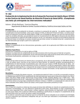 ACREDITACION Y CALIDAD EN MEDICINA FAMILIAR 
TI- 012 
Evaluación de la implementación de la Evaluación Funcional del Adult...