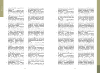 293292
Bibliografía
lombia. ACOLPECES. Bogotá D. C. Inf.
Técnico, 15 pp.
•	 Piedrahita, J. C. y H. Ruíz. 1994. Esti-
mación de algunos parámetros biológi-
cos de la comunidad íctica en la laguna
de Suesca (Cundinamarca). Tesis de
Pregrado, Universidad de Bogotá Jorge
Tadeo Lozano, Facultad de Biología Ma-
rina, Bogotá, Colombia.
•	 Pineda, J. 1983. Límites de tolerancia y
consumo de oxígeno del pez capitán de
la sabana Eremophilus mutisii Humboldt
1805, a diferentes temperaturas de acli-
matación. Tesis de Pregrado, Universi-
dad Nacional de Colombia, Facultad de
Ciencias, Bogotá, Colombia.
•	 Pineda-Arguello, I. Z., H. Ramírez-Gil,
R. E. Ajiaco-Martínez y C. A. Lasso.
2011. Sorubim lima (Siluriformes: Pi-
melodidae). Capítulo 7. Pp. 524-526.
En: Lasso, C. A., E. Agudelo Córdoba,
L. F. Jiménez-Segura, H. Ramírez-Gil,
M. Morales-Betancourt, R. E. Ajiaco-
Martínez, F. de P. Gutiérrez, J. S. Usma
Oviedo, S. E. Muñoz Torres, A. I. Sa-
nabria Ochoa (Eds.) I. Catálogo de los
Recursos Pesqueros Continentales de
Colombia. Serie Editorial Recursos Hi-
drobiológicos y Pesqueros continenta-
les de Colombia. Instituto de Investiga-
ción de Recursos Biológicos Alexander
von Humboldt (IAvH). Bogotá, D. C.,
Colombia.
•	 Pinilla, G. A. y M. Abril. 1996. Creci-
miento y desarrollo gonadal del capitán
de la sabana (Eremophilus mutisii) bajo
diferentes densidades de siembra en
pequeños lagos artificiales. Universidad
de Bogotá Jorge Tadeo Lozano – Centro
de Investigaciones Científicas. Informe
Técnico. Santa Fe de Bogotá D. C.
•	 Pinilla, G., M. Abril y E. González.
2006. Growth, feeding and reproduc-
tion of the catfish Eremophilus mutisii
(Pisces: Trichomycteridae), from artifi-
cial reservoirs in Colombia. Revista de
Biología Tropical 54 (2): 589-597.
•	 Pinzón-González, A. M. y S. Prada-Pe-
dreros. 2011. Composición de la dieta
de la guapucha, Grundulus bogotensis
(Osteichthyes: Characidae), en la lagu-
na de Fúquene, altiplano cundiboyacen-
se, Colombia. Dahlia 11: 43 - 52:
•	 Posada, A. 1909. Los peces: contribu-
ción al estudio de la fauna colombiana.
pp. 285-322. En: Molina C. A. (Ed.). Es-
tudios científicos del doctor Andrés Po-
sada, con algunos otros escritos suyos
sobre diversos temas y con ilustracio-
nes o grabados. Imprenta Oficial, direc-
tor Lino R. Ospina. Medellín, Colombia.
432 pp.
•	 Posada, S. 1998. Contribución al cono-
cimiento de la ecología de la arawana
Osteoglossum bicirrhosum. Informe de
pasantía en acuicultura continental.
Tecnológico de Antioquia / Instituto
SINCHI, Puerto Leguizamo.
•	 Prada-Pedreros, S. y S. A.Aguilar-Ga-
lindo. 1997. Hábitos alimentarios y
reproductivos de Osteoglossum bicirrho-
sum, (Pisces: Osteoglossidae) (Vandelli,
1928) en Corregimiento de la Pedrera,
Amazonas – Colombia. En: Santos-
Martínez, A. (ed.) IV Simposio Colom-
biano de Ictiología. Resúmenes de Con-
ferencias y Exposiciones. Instituto de
Estudios Caribeños, Sede San Andrés.
Universidad Nacional de Colombia, Co-
lombia.
•	 Prieto, M. y V. Atencio-García. 2008.
Zooplancton en la larvicultura de pe-
ces neotropicales. Revista MVZ Córdoba
13(2):1415-1425.
•	 Queiroz, H. L. 2008. Investimento pa-
rental e reprodução do Aruanã branco
Osteoglossum bicirrhosum, na Reserva
Mamirauá. En: Queiroz, H. L. y M. Ca-
margo (eds.) Biología, Conservação e
Manejo dos Aruanãs na Amazônia Bra-
sileira. Tefé. IDSM. 152 pp.
•	 Ramírez-Gil, H. 1987a. Determinación
preliminar de las épocas de reproduc-
ción de las principales especies ícticas
comercializadas en la parte alta del río
Meta. Informe Técnico Inédito INDE-
RENA. Villavicencio, Meta, Colombia.
23 pp.
•	 Ramírez-Gil, H. 1987b. Monitoreo de
peces de consumo en Puerto López,
Subsistema Meta Alto (Orinoquia)
1985. Informe Técnico. INDERENA, Vi-
llavicencio, Meta. 13 pp
•	 Ramírez-Gil, H. y R. E. Ajiaco-Martí-
nez. 1990. El amarillo Paulicea lüetkeni
Steindachner 1876 (Pisces: Pimelodi-
dae) observaciones biológico pesqueras
y su estado actual en el alto Meta. Infor-
me Técnico INDERENA, Puerto López
Meta. 17 pp.
•	 Ramírez-Gil, H. y R. E. Ajiaco-Martí-
nez. 1994. El amarillo Paulicea lüetkeni,
análisis histórico de su pesquería y su
problemática en el alto Meta (Orino-
quia). Boletín Científico INPA 2: 62-70.
•	 Ramírez-Gil, H. y R. E. Ajiaco-Martínez.
1995. El Bagre rayado Pseudoplatystoma
fasciatum (Linnaeus) y Pseudoplatysto-
ma tigrinum (Valenciennes) aspectos
biológicos pesqueros en el alto río Meta.
Boletín Científico INPA 3: 157-167.
•	 Ramírez-Gil, H. y R. Ajiaco-Martínez.
2002. La pesca en la baja Orinoquia
colombiana: pasado, presente y futuro.
Boletín Científico INPA 7: 239-269.
•	 Ramírez-Gil, H. y R. E. Ajiaco-Martí-
nez. 2011a. Brachyplatystoma juruense
(Siluriformes, Pimelodidae). Capítulo 7.
Pp.401-403. En: Lasso, C. A., E. Agudelo
Córdoba, L. F. Jiménez-Segura, H. Ra-
mírez-Gil, M. Morales-Betancourt, R.
E. Ajiaco-Martínez, F. de P. Gutiérrez, J.
S. Usma Oviedo, S. E. Muñoz Torres, A.
I. Sanabria Ochoa (Eds.) I. Catálogo de
los Recursos Pesqueros Continentales
de Colombia. Serie Editorial Recursos
Hidrobiológicos y Pesqueros continen-
tales de Colombia. Instituto de Investi-
gación de Recursos Biológicos Alexan-
der von Humboldt (IAvH). Bogotá, D.
C., Colombia.
•	 Ramírez-Gil, H. y R. E. Ajiaco-Martí-
nez. 2011b. Diagnóstico de la pesquería
en la cuenca del Orinoco. Pp. 169-198.
En: Lasso, C. A., F. de P., Gutiérrez, M.
A. Morales-Betancourt, E. Agudelo, H.
Ramírez-Gil y R. E. Ajiaco-Martínez
(Editores). II. Pesquerías continentales
de Colombia: cuencas del Magdalena-
Cauca, Sinú, Canalete, Atrato, Orinoco,
Amazonas y vertiente del Pacífico. Serie
Editorial Recursos Hidrobiológicos y
Pesqueros Continentales de Colombia.
Instituto de Investigación de los Re-
cursos Biológicos Alexander von Hum-
boldt. Bogotá, D. C., Colombia.
•	 Ramírez-Gil, H. y R. E. Ajiaco-Martí-
nez. 2011c. Brachyplatystoma rousseau-
xii Orinoco (Siluriformes, Pimelodidae).
Capitulo 7. Pp. 417-420. En: Lasso, C.
A., E. Agudelo Cordoba, L. F. Jimenez-
Segura, H. Ramirez-Gil, M. Morales-
Betancourt, R. E. Ajiaco-Martínez, F.
de P. Gutierrez, J. S. Usma, S. E. Munoz
Torres y A. I. Sanabria Ochoa (Eds.). I.
Catálogo de los recursos pesqueros con-
tinentales de Colombia. Serie Editorial
Recursos Hidrobiológicos y Pesqueros
Continentales de Colombia. Instituto
de Investigación de  los Recursos Bioló-
gicos Alexander von Humboldt (IAvH).
Bogotá, D. C., Colombia.
•	 Ramírez-Gil, H. y R. E. Ajiaco-Martí-
nez. 2011c. Brachyplatystoma vaillantii
(Siluriformes, Pimelodidae). Capítulo 7.
Pp.428-431. En: Lasso, C. A., E. Agudelo
Córdoba, L. F. Jiménez-Segura, H. Ra-
mírez-Gil, M. Morales-Betancourt, R.
E. Ajiaco-Martínez, F. de P. Gutiérrez, J.
S. Usma Oviedo, S. E. Muñoz Torres, A.
I. Sanabria Ochoa (Eds.) I. Catálogo de
los Recursos Pesqueros Continentales
de Colombia. Serie Editorial Recursos
Hidrobiológicos y Pesqueros continen-
tales de Colombia. Instituto de Investi-
gación de Recursos Biológicos Alexan-
der von Humboldt (IAvH). Bogotá, D.
C., Colombia.
•	 Ramírez-Gil, H., R. E. Ajiaco-Martí-
nez. 2011d. Pseudoplatystoma metaense
(Siluriformes, Pimelodidae). Capítulo
7. Pp. 497-502. En: Lasso, C. A., E. Agu-
delo Córdoba, L. F. Jiménez-Segura, H.
Ramírez-Gil, M. Morales-Betancourt,
R. E. Ajiaco-Martínez, F. de P. Gutié-
rrez, J. S. Usma Oviedo, S. E. Muñoz
Torres, A. I. Sanabria Ochoa (Eds.) I. Ca-
tálogo de los Recursos Pesqueros Con-
tinentales de Colombia. Serie Editorial
Recursos Hidrobiológicos y Pesqueros
 