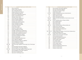 315314
Índiceporespecie
Pág. Listado de especies por nombre común
240 Raya reticulada: Potamotrygon magdalenae
240 Raya roja: Potamotrygon magdalenae
243 Raya tigrita: Potamotrygon orbignyi
181 Rayada: Salminus affinis
86 - 261 Rayado: Brachyplatystoma juruense, Saccodon dariensis
261 Robalito: Saccodon dariensis
71 Rollera: Ageneiosus pardalis
215 Rollicito: Characidium caucanum
103 - 135
261
Rollizo: Characidium phoxocephalum, Parodon caliensis, Saccodon
dariensis
209 - 130 Roncho: Callichthys oibaensis, Panaque cochliodon
101 Roño: Callichthys fabricioi
180 Rubia: Salminus affinis
180 Rubio: Salminus affinis
209 - 53 Runcho: Callichthys oibaensis, Rhizosomichthys totae
203 Sabaleta: Brycon rubricauda
60 Sabaleta de piedra: Brycon labiatus
89 Saliboro: Brachyplatystoma platynemum
181 Salmón: Salminus affinis
199 - 107 227
- 235
Sardina: Astyanax aurocaudatus, Curimata mivartii, Hyphessobrycon
poecilioides, Microgenys minuta
199 Sardina coliroja: Astyanax aurocaudatus
99 - 203 Sardinata: Brycon moorei, Brycon rubricauda
71 Señorita: Ageneiosus pardalis
86 Siete babas: Brachyplatystoma juruense
217 Tambaqui: Colossoma macropomum
192 Tijereta: Zungaro zungaro
192 Toro: Zungaro zungaro
261 Torpedo: Saccodon dariensis
192 Toruno: Zungaro zungaro
69 Totumito: Abramites eques
82 Valentón: Brachyplatystoma filamentosum
107 Viscaíno: Curimata mivartii
107 Vizcaína: Curimata mivartii
Pág. Listado de especies por nombre común
249 Paleta: Sorubim lima
184 Paletón: Sorubim cuspicaudus
252 Palo: Sorubimichthys planiceps
124 Pámpano: Mylossoma acanthogaster
62 Pataló: Ichthyoelephas longirostris
62 Pataló hocicón: Ichthyoelephas longirostris
252 Pejeleño: Sorubimichthys planiceps
192 Pejenegro: Zungaro zungaro
74 Perrita: Apteronotus magdalenensis
154 Pescado: Prochilodus magdalenae
53 Pez graso: Rhizosomichthys totae
231 Pez pulmonado: Lepidosiren paradoxa
137 Picaló: Pimelodella macrocephala
137 Picalón: Pimelodella macrocephala
249 Pico de pato: Sorubim lima
181 Picuda: Salminus affinis
181 Picuda de río: Salminus affinis
137 Picudo: Pimelodella macrocephala
57 Pintadillo: Pseudoplatystoma magdaleniatum
171 Pintadillo rayado: Pseudoplatystoma punctifer
174 Pintadillo tigre: Pseudoplatystoma tigrinum
96 Pirabutón: Brachyplatystoma vaillantii
96 Piramutaba: Brachyplatystoma vaillantii
76 Pirarucú: Arapaima gigas
82 Plumita: Brachyplatystoma filamentosum
237 Puerca: Plagioscion magdalenae
237 Robalo de agua dulce: Plagioscion magdalenae
96 Pujón: Brachyplatystoma vaillantii
139 Rampuche: Pimelodus coprophagus
240 - 146
152
Raya: Potamotrygon magdalenae, Potamotrygon motoro, Potamotrygon
yepezi
240 Raya barranquilla: Potamotrygon magdalenae
240 Raya barranquillera: Potamotrygon magdalenae
240 - 152 Raya de río: Potamotrygon magdalenae, Potamotrygon yepezi
240 Raya del Magdalena: Potamotrygon magdalenae
132 Raya manta: Paratrygon aiereba
146 Raya motoro: Potamotrygon motoro
 