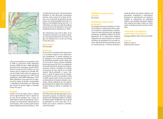 151150
Vulnerable
ción con una tendencia a su aumento. Para
el 2009 se exportaron 6349 individuos
(Incoder 2009). De estos, 1886 individuos
provenían de la Orinoquia: Inírida (1825),
Puerto Carreño (61) (CCI 2009), una cifra
enorme para la región de la Estrella Flu-
vial de Inírida. Otros datos de captura en
la región de la Orinoquia son: 2007 (3113
individuos), 2008 (488 individuos) y 2010
(940 individuos). Gran parte de los regis-
tros de la región de Inírida, corresponden
a individuos provenientes de Venezuela
que entran de manera ilegal a Colombia
(Lasso obs. pers.).
Ecología
Común en ríos de aguas claras y negras,
rara en aguas blancas. Solo se captura en
el cauce de los grandes ríos y caños, no
observada en zonas de inundación. Prácti-
camente sin información reproductiva en
la Orinoquia, salvo un dato puntual de la
talla de madurez sexual en machos (> 39,5
cm AD) (Lasso obs. pers.). En la Amazonia
brasileña se han observado nacimientos
durante cuatro meses de la época de llu-
vias, tras un periodo de gestación de seis
meses, con una fecundidad ovárica de 3 a 7
huevos y fecundidad embrionaria de 1 a 3
embriones, así como una talla de madurez
sexual de 42 cm AD (machos) y 44 cm AD
(hembras) (Charvet-Almeida et al. 2005).
Sin información acerca de la dieta. En la
Orinoquia venezolana los machos alcan-
zan una talla máxima de 52,4 cm AD y 3,3
kg y las hembras 61,2 cm AD con 9,3 kg
(Lasso obs. pers.).
Migraciones
No conocidas.
Amenazas
Es un recurso ornamental de importancia
y es la tercera especie en las exportacio-
nes colombianas. La mayor amenaza en
la Orinoquia es la extracción desmedida
de individuos juveniles, mucho mayor que
en el caso de P. motoro. Censos realizados
entre enero-mayo del 2011 en la región de
la Estrella Fluvial de Inírida (ríos Inírida,
Guaviare, Orinoco y Atabapo), no indican
la presencia de esta especie en el medio
natural (Sierra-Quintero y Lasso, obs.
pers.), a pesar de aparecer en las estadís-
tica oficiales en cifras tan elevadas. Desde
el 2009 o quizás antes, existe un comercio
no declarado en la frontera colombo-vene-
zolana, donde individuos de esta especie
provenientes de la región de la confluencia
Orinoco-Ventuari entran a Colombia vía
Inírida .
Oportunidades de conservación
En el Plan de Acción Nacional para la con-
servación y manejo de tiburones, rayas y
quimeras de Colombia (Caldas et al. 2010),
la especie quedó establecida con un grado
de prioridad de acción muy alto, en re-
lación con la pesca, comercio y distribu-
ción de la misma.
Medidas de conservación
tomadas
No existen.
Medidas de conservación
propuestas
Se considera necesario fortalecer el siste-
ma de registro y seguimiento de las captu-
ras (consumo y ornamentales) y exporta-
ciones de rayas dulceacuícolas, que genere
estadísticas confiables (Caldas et al. 2010).
Regulación de la exportación mediante
asignación de cuotas basadas en criterios
científicos de abundancia en su medio na-
tural. Definición de áreas prioritarias para
su conservación (p. e. reservas de pesca) a
través de planes de manejo conjunto con
pescadores, acopiadores y exportadores.
Promover la reproducción en cautiverio.
Prohibir la exportación de individuos
adultos como posibles parentales. Regula-
ción conjunta de vedas y tallas con Vene-
zuela, de donde provienen muchos indivi-
duos.
Colecciones con registros
confirmados de la especie
Holotipo MHNLS 2504. Otras: ICN 4326.
Autores
Carlos A. Lasso y
Paula Sánchez-Duarte
PotamotrygonschroederiFernández-Yépez1958
 