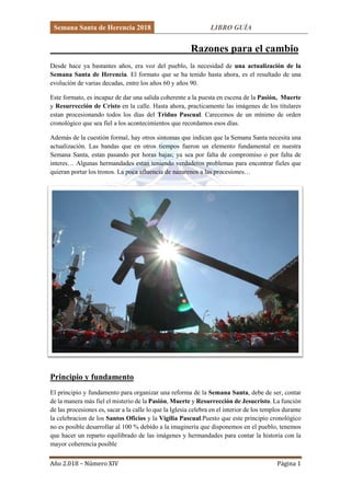 Semana Santa de Herencia 2018 LIBRO GUÍA
Año 2.018 – Número XIV Página 1
Razones para el cambio
Desde hace ya bastantes añ...