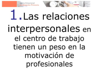 1. Las relaciones interpersonales  en el centro de trabajo tienen un peso en la motivación de profesionales 