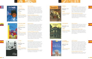 109108
c c
LA NOCHE
Saldaña, Excilia
Il. Luis Castro Enjamio
La Habana: Gente Nueva,
2010
152 páginas
PRINCIPALES EJES TEMÁTICOS
Relación con los abuelos. Amor.
Ternura. Simbolismo. Misterios
Infantiles y sus claves.
SÍNTESIS ARGUMENTAL
“¿Qué es la noche, abuela?” Con esta pregunta se
inicia una larga conversación entre la niña y su
abuela. A través del dialogo se desentrañan las cla-
ves de los misterios humanos, las preguntas que
todo niño se hace en su intento de conocer el amor,
la amistad, la vida y la muerte. El hermoso e intenso
interrogatorio de la pequeña recibe respuestas inteli-
gentes, sugerentes, que la hacen reflexionar y mirar
con hondura el mundo.
ALGUNAS CARACTERÍSTICAS DE ESTE LIBRO
Poemario con un recorrido por diversas formas métricas,
combinados con prosa rimada. Es un resumen de virtu-
des literarias, que se nutre de la sabiduría popular, las
numerosas referencias intertextuales, lo simbólico, lo
lúdico, de la naturaleza y de sentimientos humanos,
como la ternura y el amor. Es un libro de tema universal,
que no excluye al contexto específico cubano.
(JMLL)
EL REY DEL MUNDO
García, Edgar Allan
Il. Gabriel Karolys y Paola
Karolys
Quito: Alfaguara Infantil,
2008
118 páginas
PRINCIPALES EJES TEMÁTICOS
Justicia. Egoísmo. Generosi-
dad. Importancia del colecti-
vo. Luchas por poder.
SÍNTESIS ARGUMENTAL
Tenemos una historia que habla de un Rey despótico y
toda su descendencia, igualmente injustos y despóti-
cos, enamorados del Poder e ignorantes del pueblo.
Pero he aquí que finalmente llega al lugar, al cargo,
uno que quiere ser llamado No-Rey, y abandona conse-
jeros, lujos y artificios para acercarse a la gente e
intentar dar la voz a las mayorías, al colectivo. Esta
historia nace del contraste entre ambas posturas.
ALGUNAS CARACTERÍSTICAS DE ESTE LIBRO
Esta novela es un interesante alegato sobre lo que sig-
nifica el envilecimiento por el poder y las transforma-
ciones que un individuo puede sufrir al no tener esta-
blecidos límites por el colectivo. Ganó Mención honorí-
fica en el Premio de Novela Darío Guevara Mayorga
2006. Las viñetas ilustrativas van muy acordes con el
texto, y el relato no da nombres sino que está escrito a
modo de las leyendas y los cuentos míticos.
(LA)
LA LEYENDA
DEL REY ERRANTE
Gallego García, Laura
Madrid: Ed. SM, 2002
216 páginas
SÍNTESIS ARGUMENTAL
Narra la historia de un ambicioso príncipe árabe,
escritor de versos, que desea participar en un certa-
men poético en que, cada año, se citan los mejores
poetas del mundo. Su padre le autorizará a participar
si demuestra que es el mejor poeta del reino, pero
siempre le gana un humilde tejedor de alfombras,
que no sabe leer ni escribir. El príncipe, enfadado
por no saber el secreto de su arte, le nombra histo-
riador real con la obligación de poner al día el
ingente archivo de palacio. El súbdito, tras años de
esfuerzos, lo logra, pero el príncipe no lo libera…
ALGUNAS CARACTERÍSTICAS DE ESTE LIBRO
Premio Barco de Vapor en 2002, es una historia suge-
rente que empatiza con los lectores desde su inicio.
PRINCIPALES EJES TEMÁTICOS
Ambición. Injusticia.
(PC)
ARRUGAS
Roca, Paco
Bilbao: Astiberri, 2007
100 páginas
PRINCIPALES EJES TEMÁTICOS
Vejez. Memoria. Familia.
Solidaridad.
SÍNTESIS ARGUMENTAL
Emilio es ingresado en una residencia geriátrica porque
su hijo no puede hacerse cargo de él. Allí entabla
amistad con su compañero de cuarto, quien lo pondrá
al corriente de las personas que viven allí, en qué ocu-
pan su tiempo, la relación con los familiares que los
visitan… También las diferencias que hay entre las
personas del piso de arriba y las del piso de abajo.
ALGUNAS CARACTERÍSTICAS DE ESTE LIBRO
Este libro obtuvo el Premio Nacional del Cómic en el
año 2008. Como todos los publicados por su autor,
es de gran belleza icónica. La historia nos hace
reflexionar sobre la vida actual de nuestro mayores y
sobre nuestra vida futura.
(MMM)
CAFÉ BUDAPEST
Zapico, Alfonso
Bilbao: Astiberri, 2008
164 páginas
SÍNTESIS ARGUMENTAL
Yechezkel tiene 12 años cuando viaja a Jerusalén con
su madre. Allí conquistará a la gente con su violín,
se enamorará y vivirá la crudeza de la lucha entre
musulmanes y judíos, todo desde el Café Budapest,
propiedad de su tío Yosef.
ALGUNAS CARACTERÍSTICAS DE ESTE LIBRO
Deliciosa historia en imágenes, donde se rebela la
crueldad de los nazis, lo absurdo de no querer com-
partir territorio o la intolerancia de alguna gente;
todo ello bañado con notas salidas de un violín que
toca el protagonista.
PRINCIPALES EJES TEMÁTICOS
Persecución nazi. Palestinos
e israelíes. Música.
(MMM)
EL FARO
Roca, Paco
Bilbao: Astiberri, 2004
164 páginas
PRINCIPALES EJES TEMÁTICOS
Sueños y realidades. Amistad.
Solidaridad.
SÍNTESIS ARGUMENTAL
Francisco huye de las tropas enemigas durante la gue-
rra civil española. Llega al mar y una tormenta lo
arrastra; las olas lo devuelven a la playa. Allí lo rescata
Telmo, el farero del espigón, quien se dedica a cuidar
ese faro aunque no funcione, él está esperando una
lámpara que sustituya a la antigua. Telmo tratará de
reponer en Francisco la ilusión de vivir, pero al final,
realidad y ensoñación se entremezclan.
ALGUNAS CARACTERÍSTICAS DE ESTE LIBRO
Este libro tiene la particularidad de narrar una historia
en imágenes en gris, blanco y negro, con un protago-
nista inspirado en un personaje real.
(MMM)
 