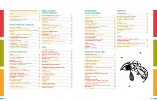 135134
QUESÚN. Primer diccionario de astronomía para chicos ....
EL DESCUBRIMIENTO DE LAS BACTERIAS Y EL EXPERIMEN-
TO 606 ........................................................................
EL QUÍMICO DE LAS PROFECÍAS Dimitri I. Mendeléiev ......
ASÍ FUNCIONABA EL SOL ...............................................
LOS GUARANÍES ............................................................
EL CEMENTERIO DEL CAPITÁN NEMO ................................
ANIMALES FANTÁSTICOS ................................................
INTERRELACIONES CON LA NATURALEZA
LISA DE LOS PARAGUAS .................................................
UN VIEJO QUE LEÍA NOVELAS DE AMOR ............................
HISTORIA DE UNA GAVIOTA Y DEL GATO QUE LE ENSEÑÓ A
VOLAR .........................................................................
LA CHARLA ..................................................................
EL VUELO DEL MURCIÉLAGO BARBA DE PÉTALO ................
EL LIBRO DE ÓSCAR ......................................................
EL ASQUEROSO DIARIO DE SUPERSUCIO ..........................
UN BICHO RARO ...........................................................
EL CARACOL DE CRISTAL ................................................
EL MISTERIO DEL POLLO EN LA BATEA .............................
LA GRAN BARCA ...........................................................
EL ROMANCE DE LA DUERMESIEMPRE ..............................
KANE’ WA EL ÁRBOL QUE DABA SED ................................
LA MARIPOSA AZUL Y OTROS CUENTOS ............................
LO INSÓLITO, MARAVILLOSO
¿DALE? ........................................................................
LA PLUMA DE MIGUEL ...................................................
EL PLANETA MULTILENGUADO ........................................
EL REVÉS DEL CUENTO ...................................................
ZACARÍAS ....................................................................
EL PIZARRÓN ENCANTADO ..............................................
MONA LISA Y EL PALACIO DE LA PAPA FRITA ....................
UN GLOBO DE LUZ ANDA SUELTO ....................................
AL FINAL .....................................................................
TÉ DE PALACIO .............................................................
LA FLOR MÁS GRANDE DEL MUNDO .................................
EL CABALLERO DE LA NEGRA ARMADURA ........................
CATALINA LA MAGA .......................................................
EL TALLER DE LAS MARIPOSAS .......................................
LA VACA QUE SE COMIÓ EL ARCO IRIS .............................
UNA HISTORIA DE ESTRELLAS .........................................
ALANAGUA ...................................................................
UNA VEZ NACIÓ UNA FLOR ............................................
EL CABALLITO DE PALO .................................................
LA MARAVILLOSA HISTORIA DEL CERDITO .......................
ENIGMAS DE HUASAO. Una historia peruana ....................
LA CUERDA FLOJA .........................................................
LOS OJOS DE ANA MARTA ...............................................
LA OVEJA NEGRA Y DEMÁS FÁBULAS ...............................
MIEDOS, SITUACIONES
INFANTILES COMPLEJAS
TENGO UN MONSTRUO EN EL BOLSILLO ...........................
HAY UNA HORMIGA EN EL BAÑO .....................................
ALARMA ROJA ..............................................................
VALERIA Y EL POBRE MIEDO ...........................................
LA MURALLA ................................................................
AIRE NEGRO .................................................................
MATEMÁGICAS ..............................................................
CUENTOS DE TERROR PARA FRANCO - VI ..........................
ÓSCAR Y EL LEÓN DE CORREOS .......................................
EL MAROMERO ..............................................................
EL SOL DE LOS VENADOS ...............................................
NO ES FÁCIL, PEQUEÑA ARDILLA ....................................
HUGO TIENE HAMBRE ....................................................
DOÑA PIÑONES .............................................................
LA MAMÁ DE LA MAMÁ DE MI MAMÁ ...............................
UN SECRETO EN MI COLEGIO ..........................................
LA NIÑA MOMIA Y OTROS CUENTOS .................................
DE NOCHE EN LA CALLE .................................................
LEER, ESCRIBIR Y HACER CUENTAS DE MEMORIA ...............
MAX Y LOS FELINOS ......................................................
POESÍA
EL CAZADOR DE INCENDIOS ...........................................
PANTUFLAS DE PERRITO .................................................
MIRÁ VOS / 21 POEMAS RARITOS ....................................
CANCIONES PARA LLAMAR AL SUEÑO ..............................
HAIKU .........................................................................
AVIÓN QUE VA, AVIÓN QUE LLEGA ..................................
RIMAS DE LUNA ............................................................
EL SECRETO DEL OSO HORMIGUERO .................................
MI CABALLO .................................................................
ÁRBOL DE LA VIDA .......................................................
¡PIDO CHANCHO! ¡PATA DE GANCHO! ...............................
¡MÚSICA ,MAESTRO! ......................................................
EL ARENQUE AHUMADO / O ARENQUE FUMADO ................
EL LIBRO DE NUNCA-JAMÁS ...........................................
LA NOCHE ....................................................................
DÍAS DE HECHIZO .........................................................
LA PAJARITA DE PAPEL ..................................................
LA CANCIÓN DE ANGELINA ............................................
SANA QUE SANA ...........................................................
TIC TAC ........................................................................
ROJO CORAZÓN .............................................................
RUTINERO ....................................................................
CAPULLOS ....................................................................
LA BRUJITA ATARANTADA ..............................................
ENTRE LA ESPADA Y LA ROSA .........................................
HAGO DE VOZ UN CUERPO ..............................................
GALERÍA DE ANIMALES ..................................................
RESPONSABILIDAD,
VALENTÍA Y CRECIMIENTO
A NADAR CON MARÍA INES ............................................
EL JURAMENTO DE LOS CENTENERA .................................
NADAR DE PIE ..............................................................
TATUAJE MAYOR ............................................................
UN GRAN SUEÑO ...........................................................
EL SÉPTIMO HERMANITO ................................................
SOLO TRES SEGUNDOS ...................................................
EL MISTERIOSO INFLUJO DE LA BARQUILLERA .................
EL PEQUEÑO CONEJO BLANCO ........................................
DIARIO DE UN OSTIÓN ..................................................
DÍAS DE REYES MAGOS ..................................................
EL CAZADOR DE ESTRELLAS ............................................
FLORES DE VIENTO ........................................................
TODOS LOS FUTBOLISTAS VAN AL CIELO ...........................
LOS GOLES DE JUANCHO ................................................
¿HAY ALGUIEN AQUÍ? ...................................................
PEQUEÑO DRAGÓN APRENDE A VOLAR .............................
EL LIBRO NEGRO DE LOS COLORES ..................................
FLICTS .........................................................................
PUNTO A PUNTO ...........................................................
EL POLLITO DE FUEGO ...................................................
ARCIBOLDO ..................................................................
IRULANA Y EL OGRONTE ................................................
SENTIMIENTOS, AFECTOS, AMOR
TENER UN PATITO ES ÚTIL ..............................................
LOS OJOS DEL PERRO SIBERIANO ....................................
HISTORIA SOBRE UN CORAZÓN ROTO… y tal vez un par de
colmillos .....................................................................
CONQUISTANDO A LINDOLFO ..........................................
ES TAN DIFÍCIL VOLVER A ÍTACA .....................................
EL COLOR DE LA ARENA .................................................
PALABRAS ENVENENADAS ..............................................
YO LAS QUERÍA ............................................................
ANIZETO CALZETA. EL MISTERIOSO CASO DE LOS FANTAS-
MAS SOLITARIOS ...........................................................
LOS MOAIS DE PASCUA ..................................................
WAYRA RUNA. Un ensueño de amor ...............................
LA PRINCESA QUE BOSTEZABA A TODAS HORAS ................
SHHH ..........................................................................
LOS ZAPATOS DE FIERRO ................................................
GLOBITOS ....................................................................
DE VERDAD QUE NO PODÍA ............................................
LAS AVENTURAS DE PEZ SABUESO Y DON DELFÍN ..............
EMILIO EN BUSCA DEL ENMASCARADO DE PLATA ..............
LA FLOR DEL LADO DE ALLÁ ..........................................
MARCELO, MEMBRILLO, MARTILLO y otras historias ..........
NIÑA BONITA ...............................................................
ENTRE LOS BAMBÚES .....................................................
SOLIDARIDAD
LA CARTA DE TILÍN .......................................................
LA MUJER DE LOS VIERNES ............................................
GALLITO JAZZ. Una fábula de gallinero ...........................
BELISARIO Y LOS ESPEJOS DE AGUA ................................
LA NIÑA, EL CORAZÓN Y LA CASA ...................................
EL FARO .......................................................................
ARRUGAS .....................................................................
EL INCREÍBLE KAMIL .....................................................
EL LUGAR MÁS BONITO DEL MUNDO ................................
CON TIGO DE LA MANO ..................................................
TOLO, EL GIGANTE VIENTO NORTE ...................................
BÁRBARA BAJO LA LLUVIA ............................................
LAS CARPETAS ..............................................................
CASAS .........................................................................
TEATRO
TEATRO POR TRES DE LA CABEZA A LOS PIES ....................
CANCIONES PARA MIRAR ...............................................
DOÑA DISPARATE Y BAMBUCO ........................................
HISTORIA DEL MUY BANDIDO IGUALADO REBELDE ASTUTO
PÍCARO Y SIEMPRE BAILADOR GÜEGÜENSE ......................
SORPRESAS DE CARNAVAL ..............................................
53
46
89
20
97
111
82
54
76
85
106
36
62
30
30
105
99
104
103
104
59
60
46
42
61
22
35
79
45
82
16
78
45
74
108
74
72
88
20
22
30
113
67
29
103
81
41
56
100
101
102
39
81
98
76
38
115
111
110
46
106
71
33
23
47
29
69
44
15
25
17
95
113
65
53
79
110
36
78
76
117
35
40
83
32
15
45
120
67
29
28
68
24
100
70
23
58
108
109
59
80
89
72
69
99
68
21
16
58
116
88
65
64
114
101
96
78
87
55
105
71
52
102
41
19
35
80
85
71
33
91
84
21
101
65
66
27
40
19
57
77
21
86
115
73
43
32
43
47
91
84
74
105
103
119
112
 