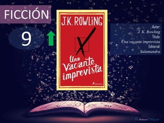 FICCIÓN
                            Autor:



  9
                  J. K. Rowling
                            Título:
          Una vacante imprevista
                         Editorial:
                    Salamandra




                  De lectura Obligada
 