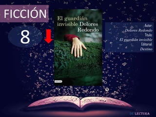 FICCIÓN
                           Autor:



  8
              Dolores Redondo
                           Título:
          El guardián invisible
                        Editorial:
                       Destino




                 De lectura
 