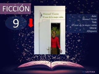 FICCIÓN
                               Autor:



  9
                     Manuel Vicent
                               Título:
          El azar de la mujer rubia
                            Editorial:
                         Alfaguara




                     De lectura
 