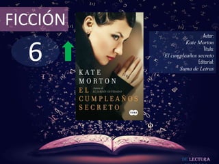 FICCIÓN
                           Autor:



  6
                   Kate Morton
                           Título:
          El cumpleaños secreto
                        Editorial:
                Suma de Letras




                  De lectura
 