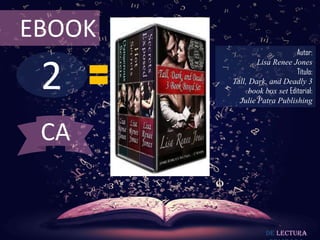 EBOOK
                              Autor:



 2
                Lisa Renee Jones
                              Título:
        Tall, Dark, and Deadly 3
              book box set Editorial:
          Julie Patra Publishing



 CA


                    De lectura
 