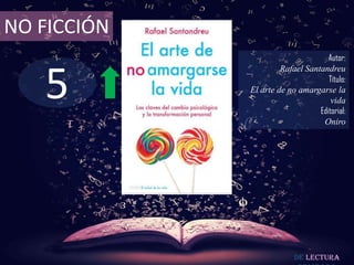 5
NO FICCIÓN
Autor:
Rafael Santandreu
Título:
El arte de no amargarse la
vida
Editorial:
Oniro
De lectura
 