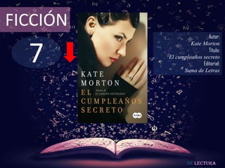 7
FICCIÓN
Autor:
Kate Morton
Título:
El cumpleaños secreto
Editorial:
Suma de Letras
De lectura
 