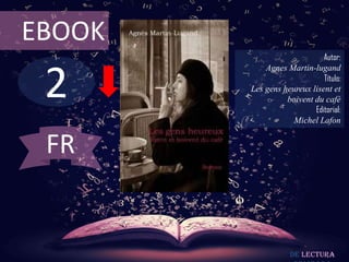 2
EBOOK
Autor:
Agnes Martin-lugand
Título:
Les gens heureux lisent et
boivent du café
Editorial:
Michel Lafon
De lectura
FR
 