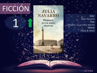 1
FICCIÓN
Autor:
Julia Navarro
Título:
Dispara, yo ya estoy muerto
Editorial:
Plaza & Janés
De lectura
 