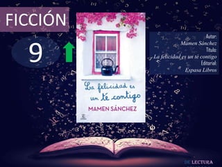 9
FICCIÓN
Autor:
Mamen Sánchez
Título:
La felicidad es un té contigo
Editorial:
Espasa Libros
De lectura
 