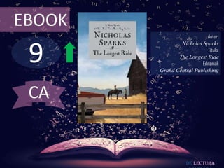 9
EBOOK
Autor:
Nicholas Sparks
Título:
The Longest Ride
Editorial:
Grand Central Publishing
De lectura
CA
 