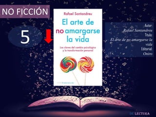 5
NO FICCIÓN
Autor:
Rafael Santandreu
Título:
El arte de no amargarse la
vida
Editorial:
Oniro
De lectura
 