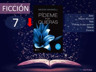 7
FICCIÓN
Autor:
Megan Maxwell
Título:
Pídeme lo que quieras
Editorial:
Esencia
De lectura
 