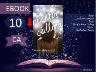 10
EBOOK
Autor:
Robert Galbraith
Título:
The Cuckoo's Calling
Editorial:
Mulholland Books
De lectura
CA
 