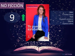 NO FICCIÓN

9

Autor:
Cristina Soria
Título:
Yo puedo ayudarte
Editorial:
Espasa Libros

De lectura

 