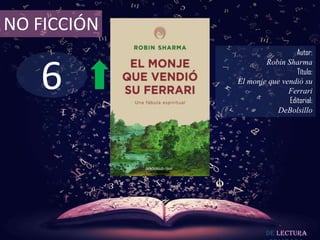 NO FICCIÓN

6

Autor:
Robin Sharma
Título:
El monje que vendió su
Ferrari
Editorial:
DeBolsillo

De lectura

 