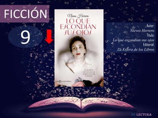 FICCIÓN

9

Autor:
Nieves Herrero
Título:
Lo que escondían sus ojos
Editorial:
La Esfera de los Libros

De lectura

 
