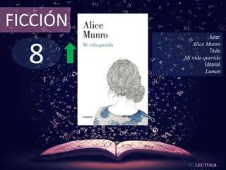 FICCIÓN

8

Autor:
Alice Munro
Título:
Mi vida querida
Editorial:
Lumen

De lectura

 