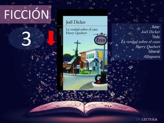FICCIÓN

3

Autor:
Joël Dicker
Título:
La verdad sobre el caso
Harry Quebert
Editorial:
Alfaguara

De lectura

 