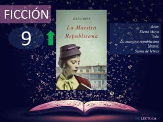 FICCIÓN

9

Autor:
Elena Moya
Título:
La maestra republicana
Editorial:
Suma de letras

De lectura

 