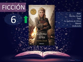 6
FICCIÓN
Autor:
Markus Zusak
Título:
La ladrona de libros
Editorial:
DeBolsillo
De lectura Obligada
 