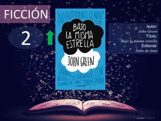 2
FICCIÓN
Autor:
John Green
Título:
Bajo la misma estrella
Editorial:
Nube de tinta
De lectura Obligada
 