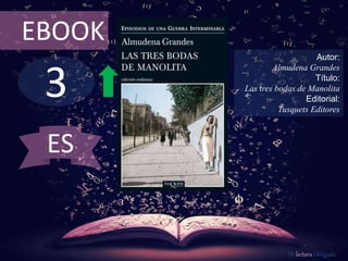 3
EBOOK
Autor:
Almudena Grandes
Título:
Las tres bodas de Manolita
Editorial:
Tusquets Editores
De lectura Obligada
ES
 