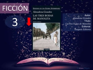 3
FICCIÓN
Autor:
Almudena Grandes
Título:
Las tres bodas de Manolita
Editorial:
Tusquets Editores
De lectura Obligada
 