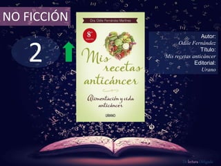 NO FICCIÓN 
2 
Autor: 
Odile Fernández 
Título: 
Mis recetas anticáncer 
Editorial: 
Urano 
De lectura Obligada 
 