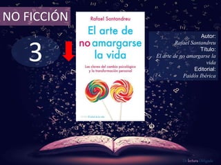 3
NO FICCIÓN
Autor:
Rafael Santandreu
Título:
El arte de no amargarse la
vida
Editorial:
Paidós Ibérica
De lectura Obligada
 