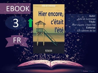 3
EBOOK
Autor:
Julie de Lestrange
Título:
Hier encore, c'était l'été
Editorial:
Les éditions du lac
De lectura Obligada
FR
 