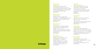 46 47
Librossorprendentes.LacolecciónMIMB1.MonumentalIdeasinMiniatureBooksdelaBNE
Bajuyo, Leticia
A Wonderful toy
[Hanover, Indiana: Leticia Bajuyo, 2009]
Libro de artista: tinta negra; 108 x 108 x 57 mm
Tapas de madera aseguradas con bisagras que guardan
una espiral de plástico ajustada con imanes, la espiral
lleva un texto manuscrito en tinta negra
BNE ER/6456/1
Beckwith, Karen D.
Where’s my bus?
[Cleveland, Ohio: Karen D. Beckwith, 2008]
Libro de artista (7 h.,7 estampas):litografía;63 x 89 x 6 mm
Seis estampas en color y la cubierta estampada a
litografía con tinta negra
BNE ER/6456/2
Beisinghoff, Barbara
Song of Paper
[Dreieich, Alemania: Barbara Beisinghoff, 2008]
Libro de artista (26 h., 6 estampas): aguafuerte,
monotipo; 130 x 103 x 16 mm
Cubierta en cartón duro forrado de papel azul, golpe
de gofrado con estampación del título en tinta blanca
“Sang vom Papier”
BNE ER/6456/3.
Beltré, Mildred
Something in my Nature
[Burlington, Vermont: Mildred Beltré, 2009]
Libro de artista (26 h., 14 estampas):
xilografía y frottage; 103 x 127 x 15 mm
Cubierta de madera lijada, con lomo de papel
estampado. Las estampas unidas formando
una sola tira plegada; Tintas negra y roja
BNE ER/6456/4.
Bench, Nate
What Do You Remember
[West Lafayete, Indiana: Nate Bench, 2008]
Libro de artista (1 estampa): Impresión digital;
302 x 302 mm (55 x 55 mm, pleg.)
Cubierta de cartón duro forrada con papel impreso
a color. Impresión digital en papel Kozo plegado;
Ejemplar 6/6
BNE ER/6456/5
Beneke, Charles
At the hem
[Akron, Ohio: Charles Beneke: Pie Press, 2008]
Libro de artista (18 h.): Impresión digital;
128 x 102 x 15 mm
Cubierta de cartón duro forrada con tela de seda roja.
Papel Hahnemuhle Ingres. Ejemplar 2/10
BNE ER/6456/6
Tatjana Bergelt.
Congo Rhapsody
[Helsinki, Finlandia: Tatjana Bergelt, 2009]
Libro de artista (2 h, pleg.): impresión digital, litografía,
estarcido; 125 x 945 mm (125 x 100 x 16 mm pleg.)
Producto sintético granulado de color marrón adherido
a la cubierta. Litografía sobre plancha de piedra
BNE ER/6456/7
Bergeron, Suzie
The Chicken box
[Quebec, Canada: Suzie Bergeron, 2008]
Libro de artista (1 h. pleg): serigrafía; 135 x 135 mm
(50 x 50 x 25 mm, pleg.)
Caja de papel blanco plegado. Ejemplar 17/20
BNE ER/6456/8
Catálogo
 