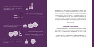 59
En nuestro estudio queda claro que la formación no presencial cubre las necesidades y expectativas
de las personas que la han realizado (un 90% lo considera relevante o muy interesante), aunque
existe un desconocimiento en las plataformas online donde formarse y no existe un líder claro en
ninguno de los niveles educativos que de manera espontánea venga a la mente de los encuestados.
La educación presencial en muchos niveles educativos no va a desaparecer necesariamente, pero
sí se va a complementar con la educación online. Se trata, por tanto, de cuestión de tiempo y de
centrar los esfuerzos para que los colegios, institutos, universidades, etc. hay que entender que esto
es el presente y no el futuro. Sin embargo, de momento hay muchas instituciones que tienen hasta
Internet limitado para sus alumnos, o con una capacidad máxima, lo que desde luego no ayuda a
que esto comience bien.
APRENDIZAJES Y OPORTUNIDADES
1. La educación debe ser personalizada. El futuro es una educación con entornos de aprendizaje
ﬂexibles, donde cada persona tenga sus metas en función de sus habilidades y características. Esto
resulta más fácil con el uso de las tecnologías y herramientas de big data, gracias a las que, en
tiempo real, se pueden modiﬁcar y personalizar los métodos de enseñanza.
2. El aprendizaje debe ser social y colaborativo. Debemos salir de un aprendizaje individual de lo
que transmite un libro o profesor. Empezar a hacer uso de un pensamiento crítico basado en las
217,27%
Respecto a 2014 ha crecido un 3,9% el número de alumnos de
educación superior que han realizado un curso a distancia (un
incremento que en 2014 fue de 3,7%).
+
En 2015, un cuarto de los estudiantes estudian al menos un
curso a distancia (esto supone un total de 5.828.826 de
estudiantes y un incremento de 217,27%).
La mayoría de las instituciones públicas acaparan la mayor
proporción de alumnos de educación a distancia
Sólo un 29,1% de las instituciones académicas líderes reportan
que su profesorado acepta el valor y la legitimidad de la
educación online.
Los equipos directivos de las instituciones educativas
consideran la formación online crítica para su estrategia a largo
plazo, pasando de una respuesta aﬁrmativa del 70,8% en 2015,
siendo del 63,3% el pasado año.
2014 2015
72,7%
Grado
38,7%
Máster
y otros
70,8%
2015
29,1%
instituciones
63,3%
año
pasado
 