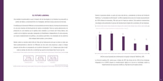99
EL FUTURO LABORAL
Una realidad incuestionable es que el impacto de las tecnologías en la empresa ha provocado un
cambio de hábito y comportamiento en el trabajador, abriendo nuevas opciones de mercado.
AmedidaquelaGeneraciónMillenialvaincorporándosealentornolaboral,eltiempodepermanencia
en una sola empresa irá disminuyendo de manera considerable. Para las nuevas generaciones ser
productivo en una empresa ya no signiﬁca estar sometido a un horario de 8 horas diarias, sino
cumplir con los objetivos marcados, trabajando con ﬂexibilidad e independencia. En este escenario,
una buena implementación de políticas y de prácticas permitirá a los empleados de los próximos
años trabajar desde donde y como deseen.
Nielsen realizó un estudio sobre Estilo de Vida de las Generaciones del que se extrae un dato que
llama poderosamente la atención: los Millenials son dos veces más propensos a dejar su trabajo
después de dos años en comparación con la anterior Generación X. Los “trabajos para toda la vida”
están en peligro de extinción y la libertad que aporta la tecnología tiene mucho que ver.
41%
MILLENNIALS
26%
BOOMERS
21%
GENERACIÓN X
Estilos de vida Generacionales, Nielsen, 2015
Viendo el panorama desde un punto de vista más técnico y atendiendo al informe de Fundación
Telefónica, “La Sociedad e la Información”, el 2015, la banda ancha tuvo en el mundo una penetración
de 3.459 millones de abonados, 766 más que en el ejercicio anterior. Esta auténtica metamorfosis
tecnológica está acelerando el proceso de transformación digital de la sociedad y de las empresas.
Países de la OCDE con mayor penetración en banda ancha ﬁja y móvil (2)
48.9
41.3
40.6
28.2
27.6
1.Suiza 2.Dinamarca 3.Holanda OCDE 22.España
LíneasdeBAFporcada100habitantes
Informe anual Sociedad de la Información en España, Fundación Telefónica, 2015
La ﬁrma de analistas IDC, estima que a ﬁnales de 2017, dos tercios de los CEOs de las empresas
integradas en el G2000 situarán la transformación digital en el eje de su estrategia, siendo la
implementación de soluciones analíticas y Big Data los principales actores.
 
