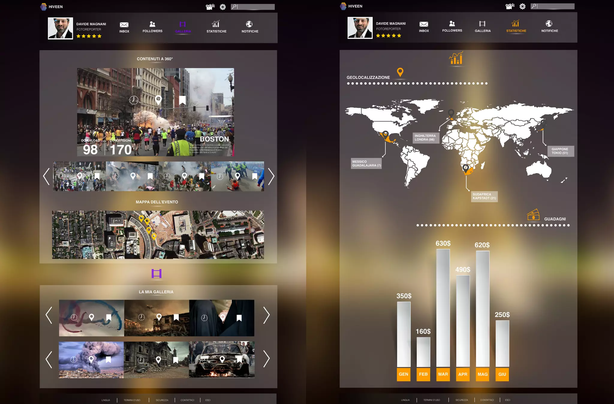 36PAG
CANVAS
Il Business Model Canvas è uno strumento strategico
che utilizza il linguaggio visuale per creare e sviluppare
modelli di business innovativi: rappresenta il modo in cui
un’azienda CREA, DISTRIBUISCE e CATTURA valore.
VALORE OFFERTO
Servizio che si genera dagli
utenti per gli utenti atto a razio-
nalizzare la sovrabbondanza di
contenuti informativi sul web e
fornire uno strumento autocer-
tificativo per quanto riguarda la
verifica di fonti delle notizie su
internet.
ATTIVITA’ CHIAVE
HIVEEN è stato concepito con
l’intento e la visione di rivoluzio-
nare il mondo dell’informazio-
ne. L’informazione appare oggi
frammentata e falsificata. Per
questa ragione è necessario
restituire ad ogni notizia un con-
tenuto reale, ed autoverificabile.
Hiveen, attraverso la possibili-
tà di caricare contenuti video e
foto, direttamente in tempo rea-
le, permette di creare contenuti
notiziabili. I dati multimediali che
verranno inseriti all’interno del-
la piattaforma, grazie ai Glass,
non potranno essere modificati
o post-prodotti. La notizia quin-
di sarà “pura” pronta per esse-
re fruita dagli utenti interessati.
Inoltre ogni contenuto sarà ca-
tegorizzato in base al tempo, al
tag e geolocalizzato per offrire
un livello di autoverifica ancora
maggiore.
TARGET
Il segmento di persone a cui
HIVEEN si rivolge è diviso in
due categorie: da un lato tutti
gli utenti muniti di Glass e mos-
si dalla passione di condividere
(fornitori di materiale), dall’altro
invece il gruppo di enti com-
posto da testate giornalistiche,
freelance e blogger del mondo
dell’informazione ( coloro che
apportano ricavi )
CANALI
La pianificazione dei canali di
fruizione della piattaforma è co-
struita in modo trasversale per
toccare diversi dispositivi ed es-
sere utilizzabile in più modalità.
Quindi è stato previsto di far par-
tire HIVEEN con un’applicazio-
ne esclusivamente studiata per
i Glass e una piattaforma Web
per quanto riguarda i primi sei
mesi. Per il successivo anno si
svilupperanno applicazioni per
smartphone sia su Appstore che
Play Store finendo con lo svilup-
po per tablet nel corso del terzo.
 