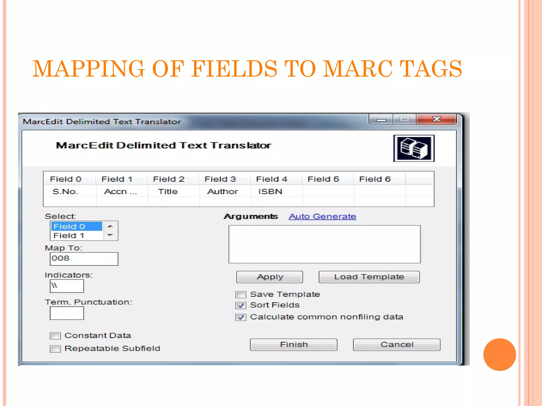 MAPPING OF FIELDS TO MARC TAGS
 
