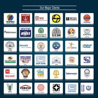 Our Major Clients




                             IIT Guwahati     IIIT-A




        DRDO         CSIR




IISc                  ISM    Allahabad Uni.




BITS




       IIT Delhi
 