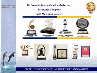 Be Proud to be associated with the only 
Insurance Company 
with Maximum Awards 
IN TRUE SPIRIT OF SERVING THE PEOPLE AND NATION 
 