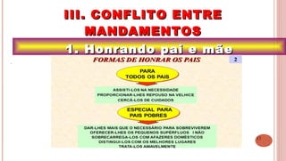 17
1. Honrando pai e mãe1. Honrando pai e mãe
III. CONFLITO ENTREIII. CONFLITO ENTRE
MANDAMENTOSMANDAMENTOS
.
 